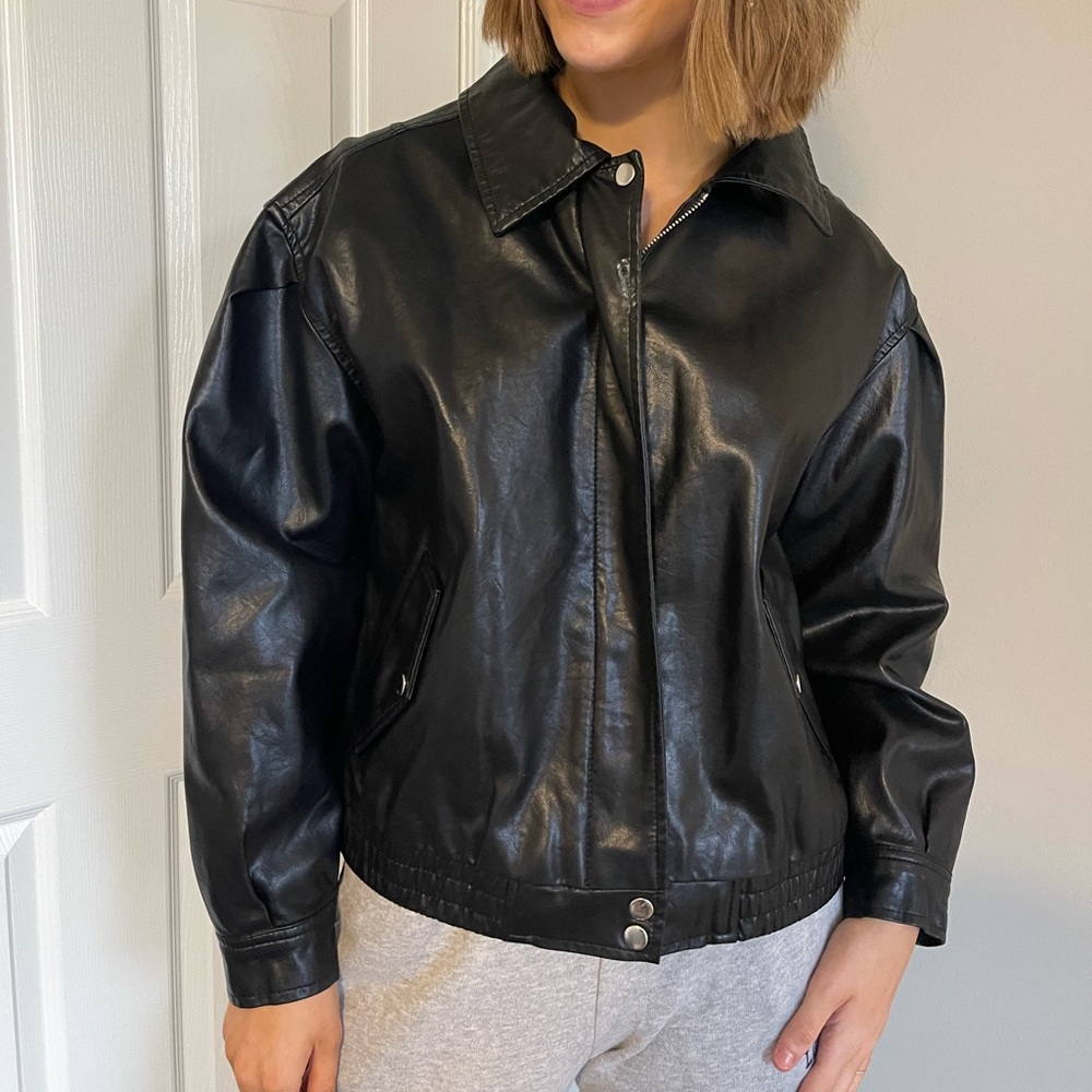 Vegan leather bomber jacket